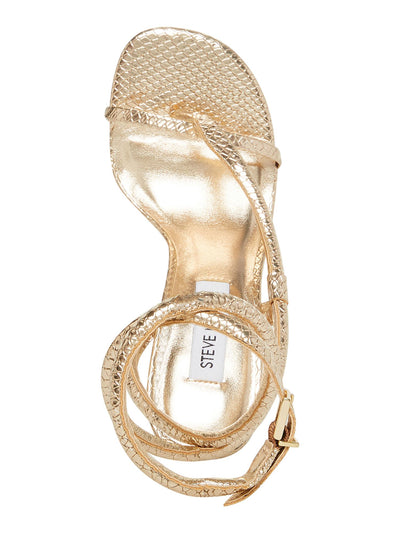 STEVE MADDEN Womens Gold Snake Padded Ankle Strap Scalia Split Toe Stiletto Buckle Heeled Sandal 9.5 M