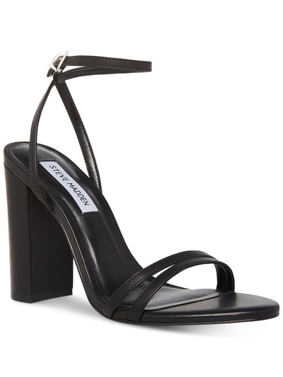 STEVE MADDEN Womens Black Ankle Strap Padded Candid Open Toe Block Heel Buckle Leather Dress Heeled Sandal 7.5 M