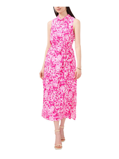 VINCE CAMUTO Womens Pink Zippered Self-tie Belt Printed Sleeveless Cowl Neck Maxi Wear To Work Shift Dress L