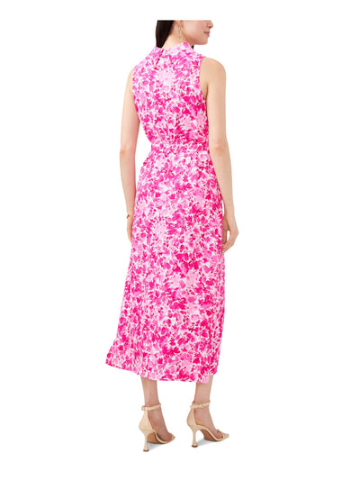 VINCE CAMUTO Womens Pink Zippered Self-tie Belt Printed Sleeveless Cowl Neck Maxi Wear To Work Shift Dress L