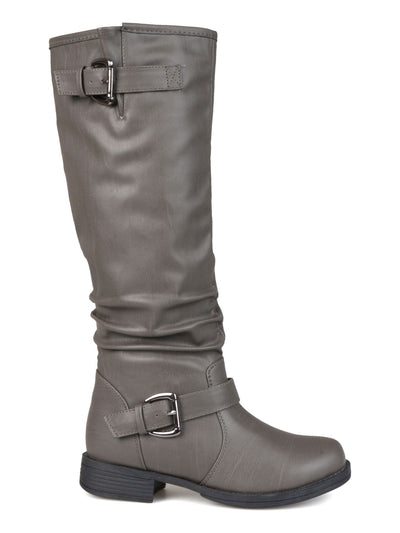 JOURNEE COLLECTION Womens Gray Buckled Straps Padded Stormy Round Toe Block Heel Zip-Up Riding Boot 7