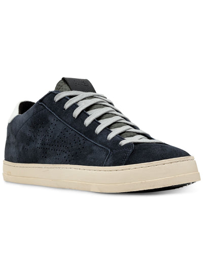 P448 Mens Navy Perforated Padded John Round Toe Platform Lace-Up Leather Sneakers Shoes 46