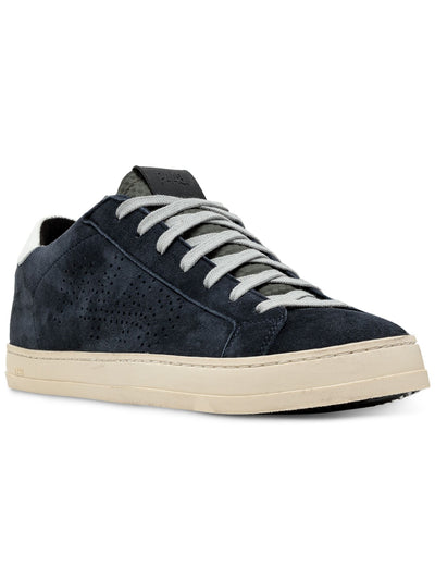 P448 Mens Navy Perforated Padded John Round Toe Platform Lace-Up Leather Sneakers Shoes 43