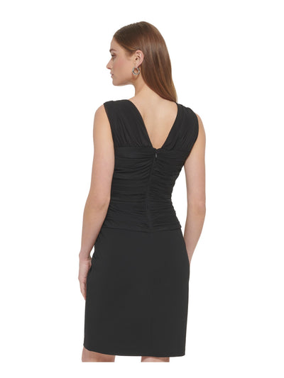 DKNY Womens Black Cut Out Ruched Zipper Knot Accent Sleeveless V Neck Above The Knee Cocktail Sheath Dress 16