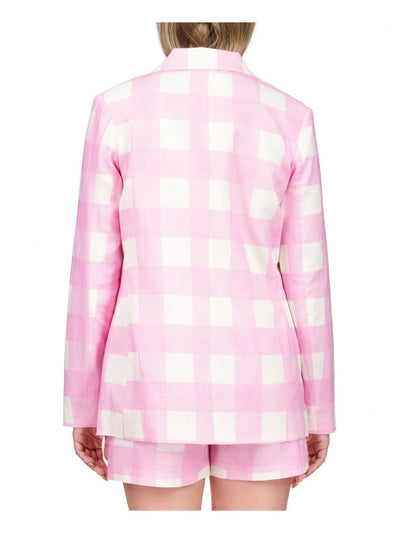 SANCTUARY Womens Pink Pocketed Lined One Button Closure Check Wear To Work Blazer Jacket S