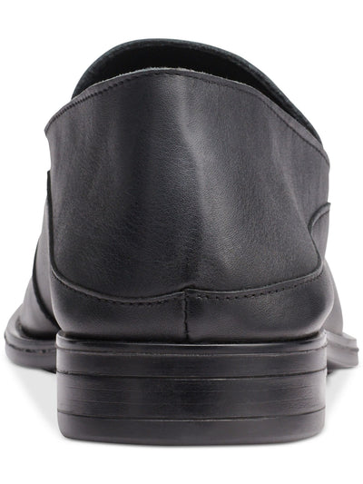 KARL LAGERFELD PARIS Mens Black Apron Toe Metal Logo Hardware Collapsable Heel Padded Bit Square Toe Block Heel Slip On Leather Loafers Shoes 12