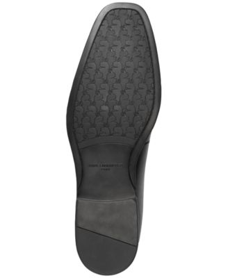 KARL LAGERFELD Mens Black Apron Toe Metal Logo Hardware Collapsable Heel Padded Bit Square Toe Block Heel Slip On Leather Loafers Shoes