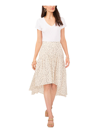 VINCE CAMUTO Womens Beige Zippered Lined Tiered Midi Hi-Lo Skirt 0