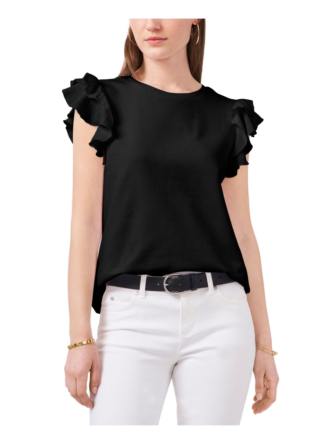 VINCE CAMUTO Womens Black Flutter Sleeve Jewel Neck T-Shirt XL