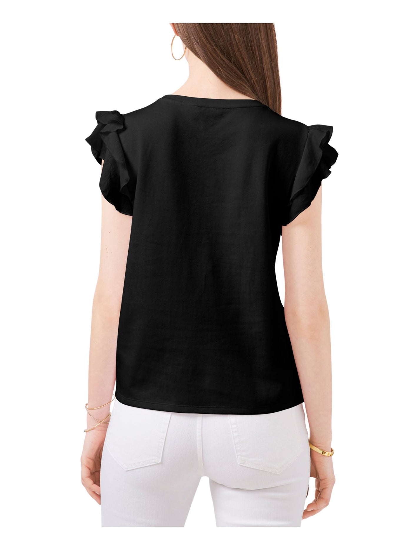 VINCE CAMUTO Womens Black Flutter Sleeve Jewel Neck T-Shirt XL