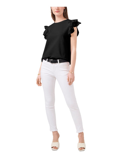 VINCE CAMUTO Womens Black Flutter Sleeve Jewel Neck T-Shirt XS