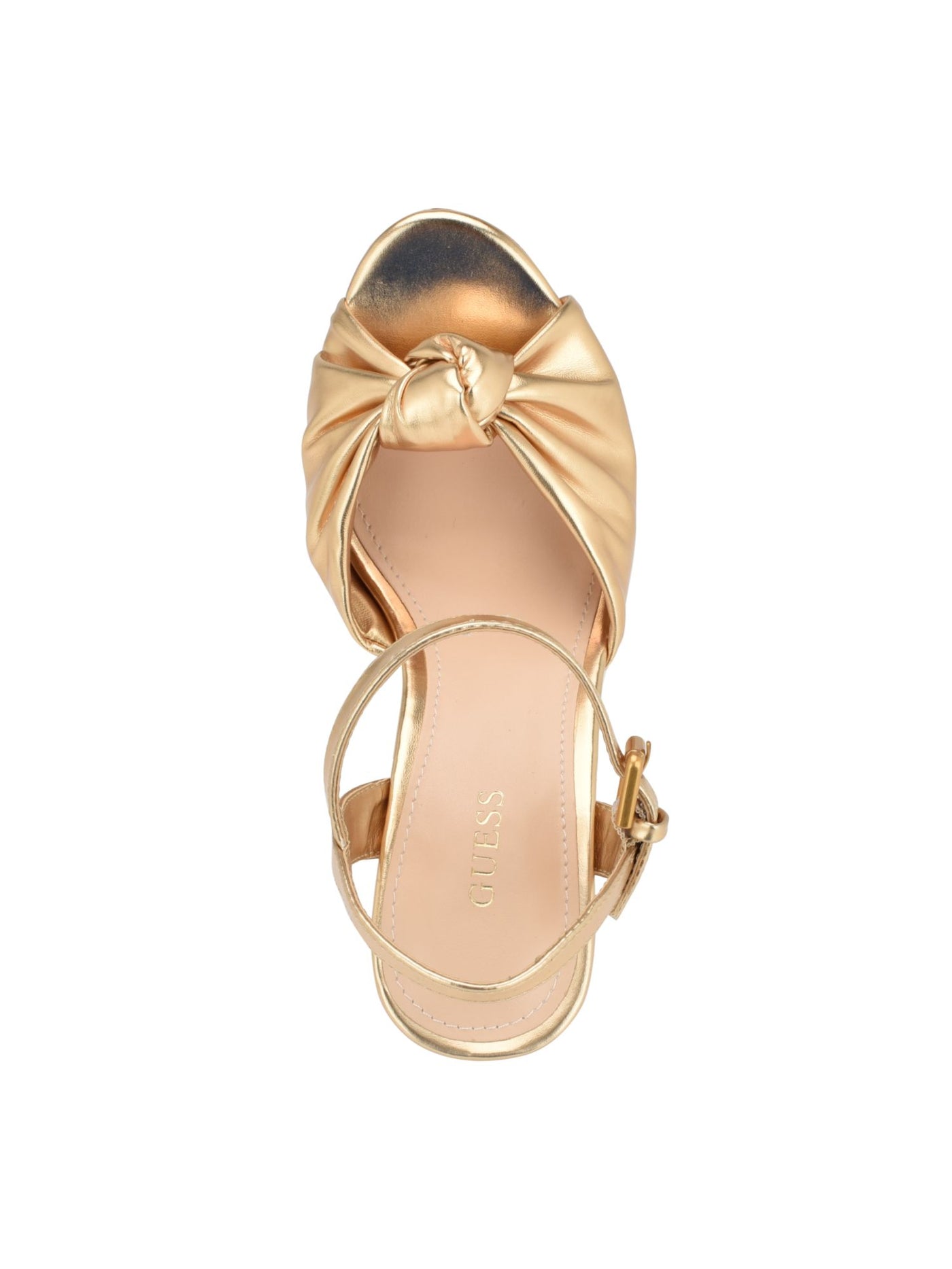 GUESS Womens Gold 1-1/2" Platform Emblem On Heel Yipster Open Toe Platform Buckle Heeled Sandal 10 M