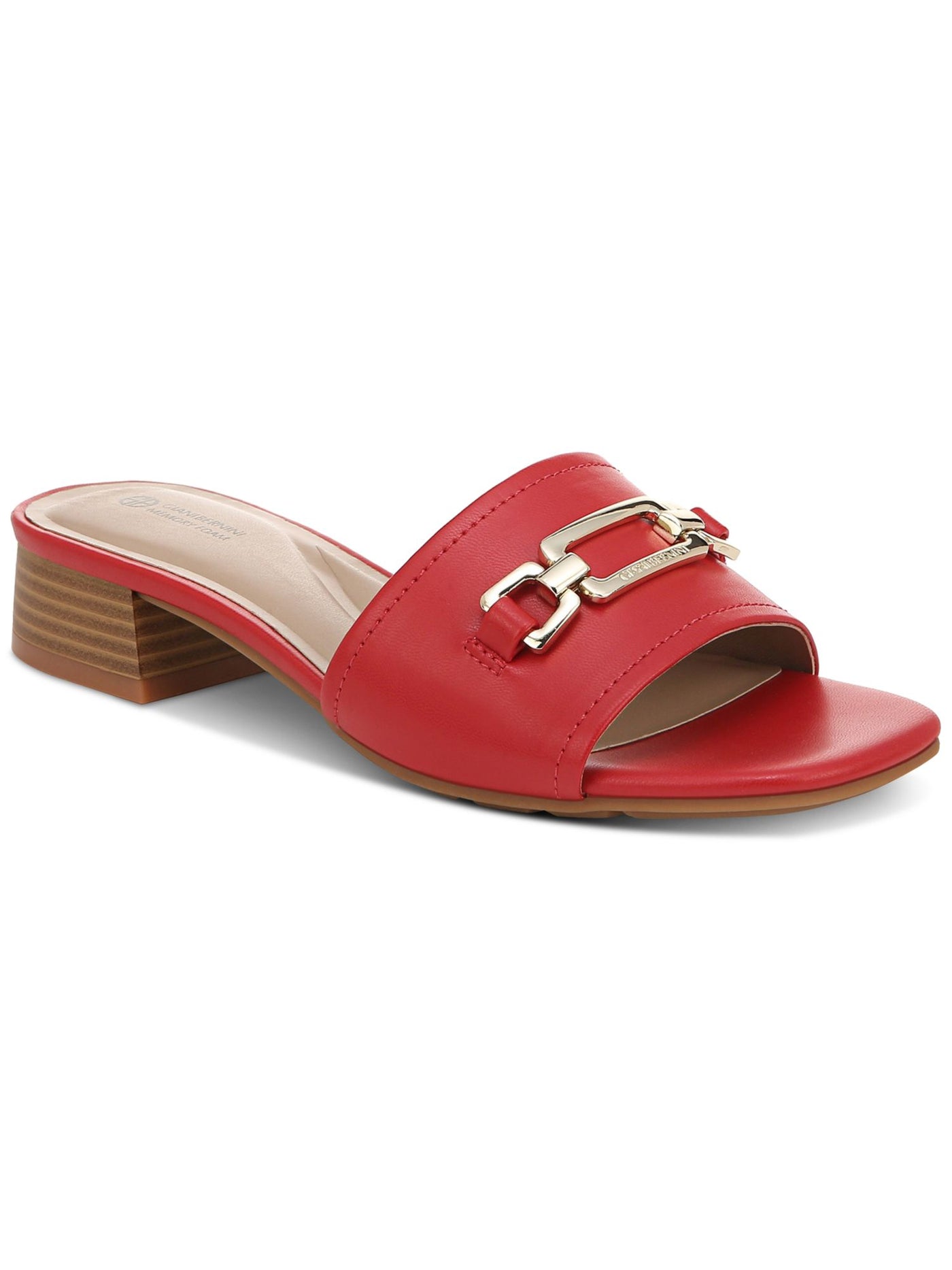 GIANI BERNINI Womens Red Bit Hardware Cushioned Hyltton Square Toe Flare Slip On Heeled Sandal 5.5 M