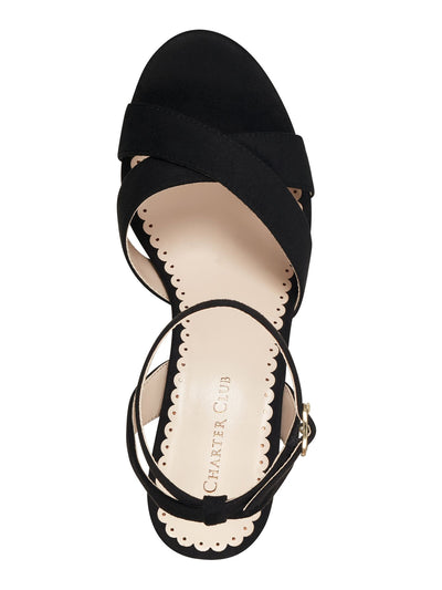 CHARTER CLUB Womens Black Ankle Strap Padded Kyraa Open Toe Block Heel Buckle Dress Sandals Shoes 7 M