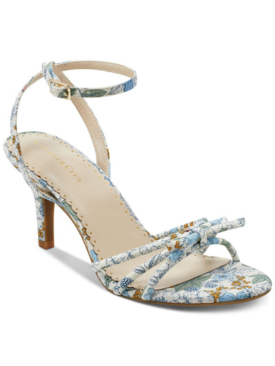 CHARTER CLUB Womens Blue Floral Padded Ankle Strap Bow Accent Mirabell Almond Toe Buckle Heeled Sandal 8 M