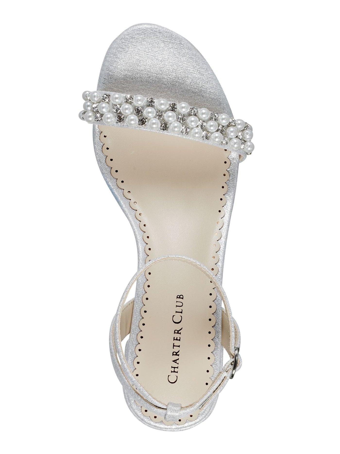 CHARTER CLUB Womens Silver Padded Ankle Strap Embellished Amara Open Toe Block Heel Buckle Dress Heeled Sandal 7 M