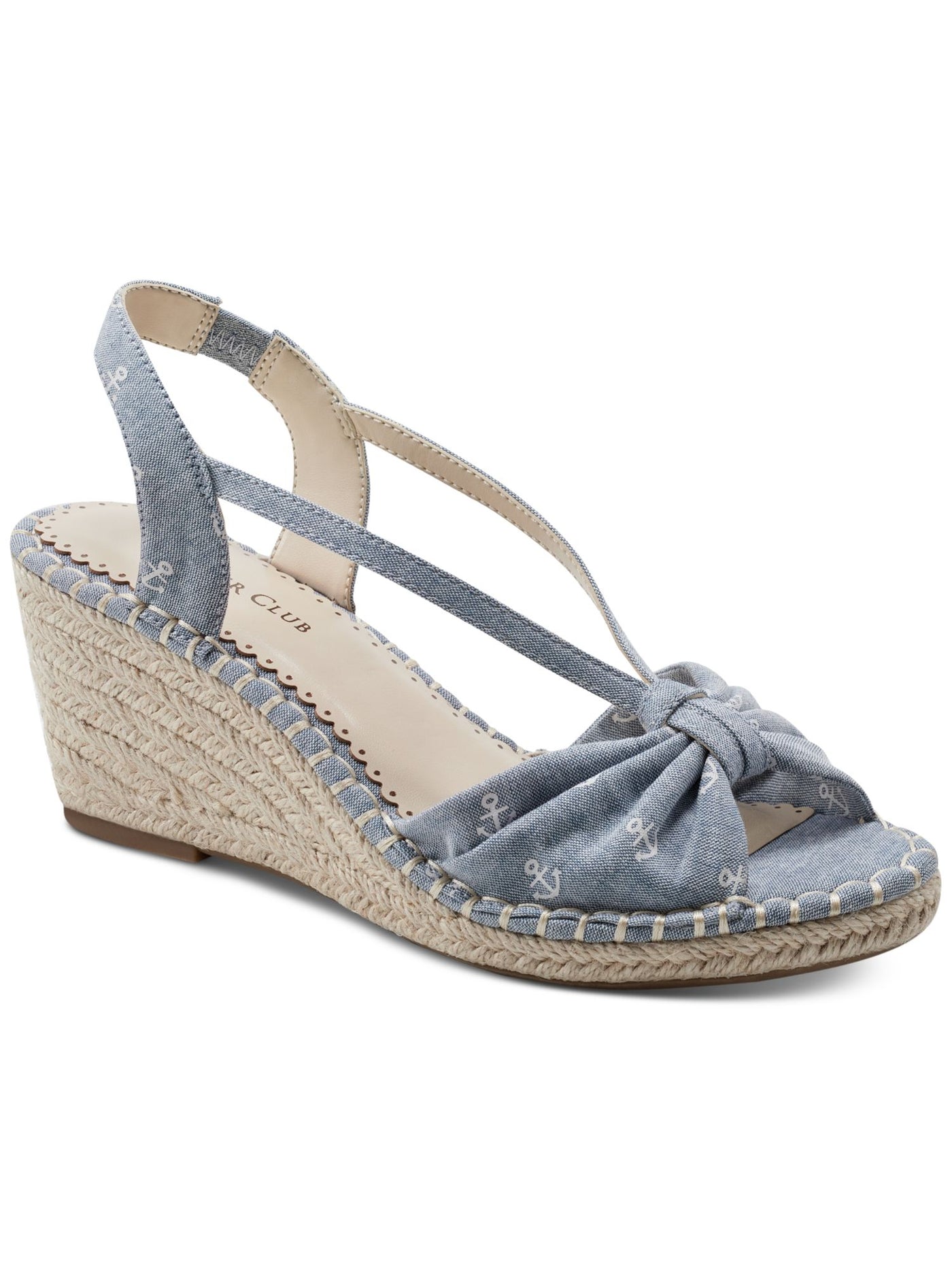 CHARTER CLUB Womens Light Blue Metallic Thread Strappy Slingback Goring Padded Kika Almond Toe Wedge Slip On Espadrille Shoes 9.5 M