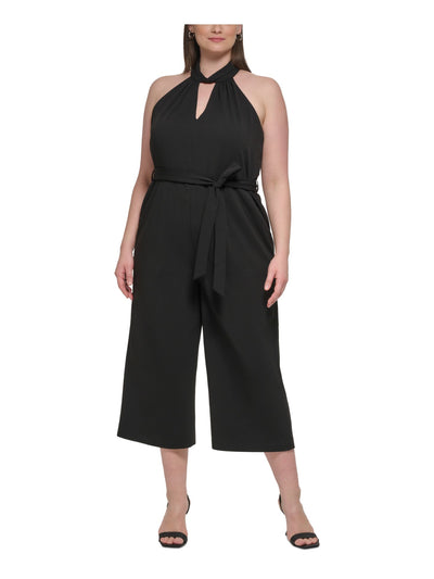 CALVIN KLEIN Womens Zippered Sleeveless Halter Straight leg Jumpsuit