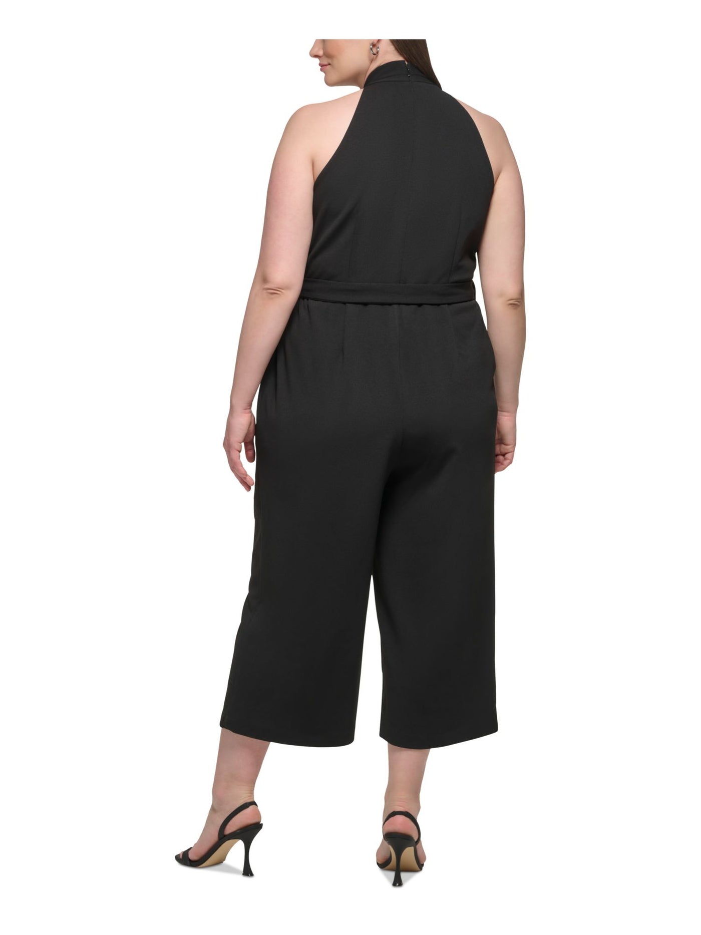 CALVIN KLEIN Womens Zippered Sleeveless Halter Straight leg Jumpsuit