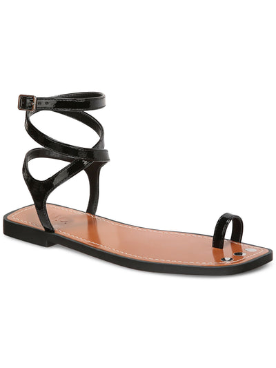 INC Womens Black Toe Strap Goring Ankle Strap Ryanne Square Toe Buckle Flats Shoes 6.5 M
