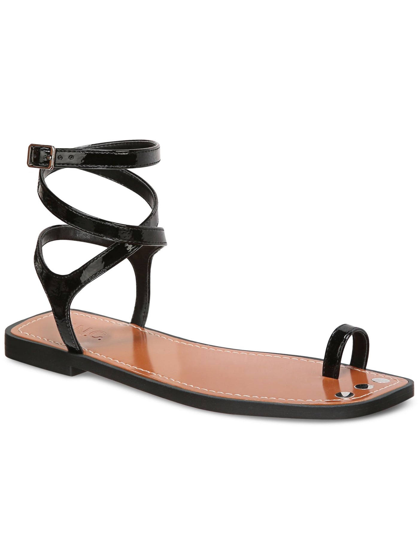 INC Womens Black Toe Strap Goring Ankle Strap Ryanne Square Toe Buckle Flats Shoes 5 M