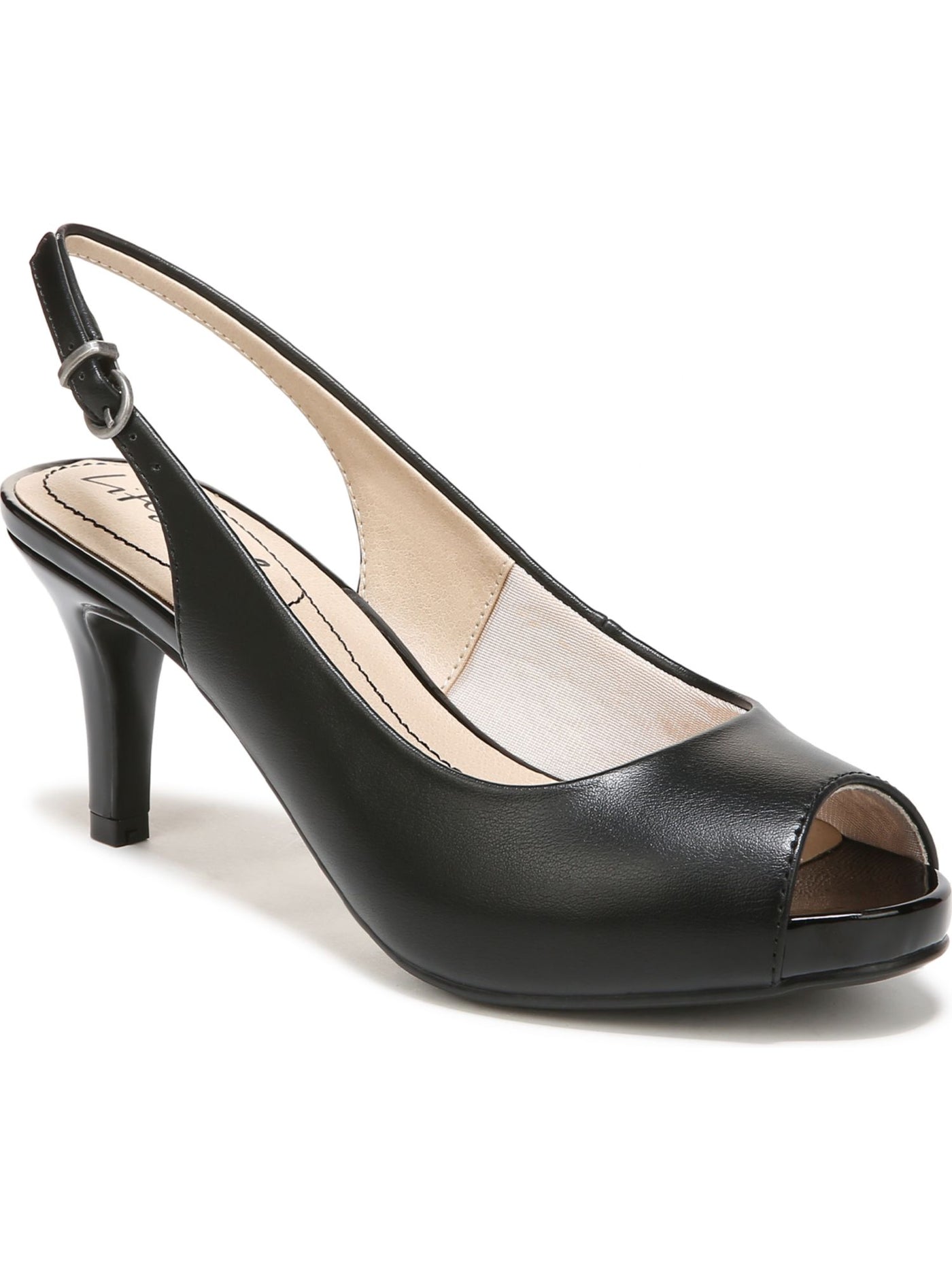 LIFE STRIDE Womens Black Comfort Teller Peep Toe Stiletto Buckle Slingback 7 W
