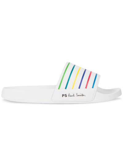 PAUL SMITH Mens White Striped Logo Comfort Nyro Round Toe Slip On Slide Sandals Shoes 43