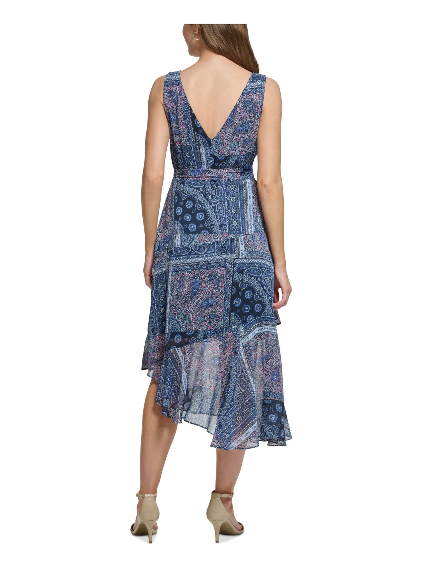 TOMMY HILFIGER Womens Zippered Sleeveless Surplice Neckline Midi Party Shift Dress