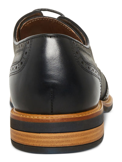 STEVE MADDEN Mens Black Brogue Treaded Padded Kaigo Wingtip Toe Block Heel Lace-Up Leather Dress Shoes 9 M