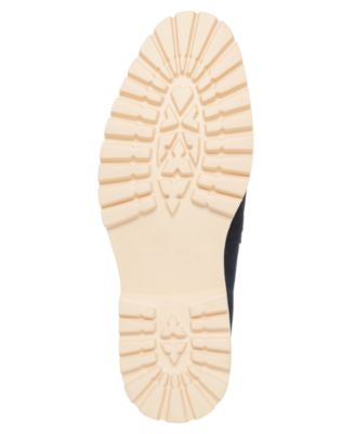 STEVE MADDEN Mens Navy Apron Toe Penny Keeper Strap Lug Sole Treaded Brice Round Toe Slip On Leather Dress Loafers Shoes M