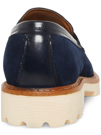 STEVE MADDEN Mens Navy Apron Toe Penny Keeper Strap Lug Sole Treaded Brice Round Toe Slip On Leather Dress Loafers Shoes 9 M