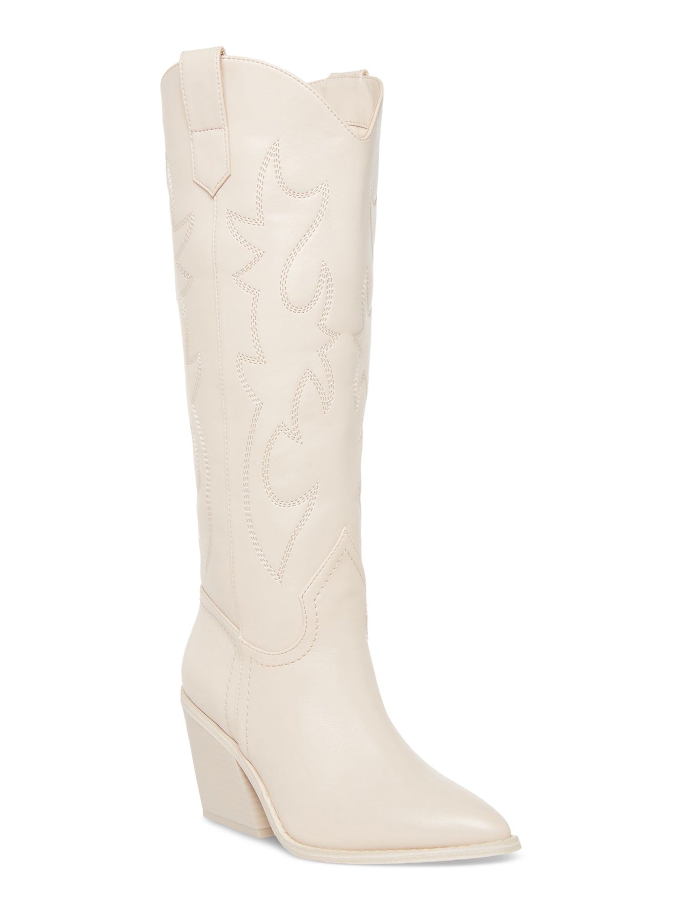 MADDEN GIRL Womens Ivory Dual Pull-Tabs Embroidered Padded Arizona Pointed Toe Flare Western Boot 8.5 M