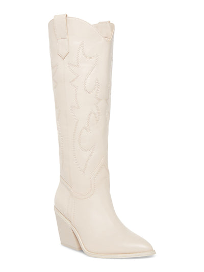MADDEN GIRL Womens Ivory Dual Pull-Tabs Embroidered Padded Arizona Pointed Toe Flare Western Boot 8.5 M