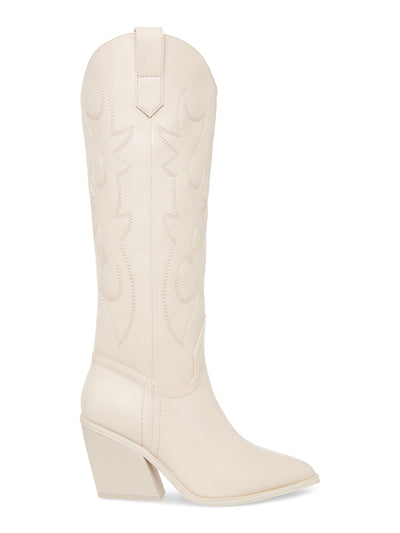 MADDEN GIRL Womens Ivory Dual Pull-Tabs Embroidered Padded Arizona Pointed Toe Flare Western Boot 8.5 M