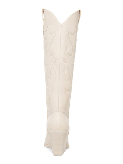 MADDEN GIRL Womens Ivory Dual Pull-Tabs Embroidered Padded Arizona Pointed Toe Flare Western Boot 8.5 M