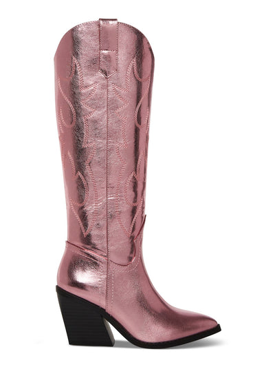 MADDEN GIRL Womens Pink Solid Metallic Dual Pull-Tabs Embroidered Padded Arizona Pointed Toe Flare Western Boot 7 M