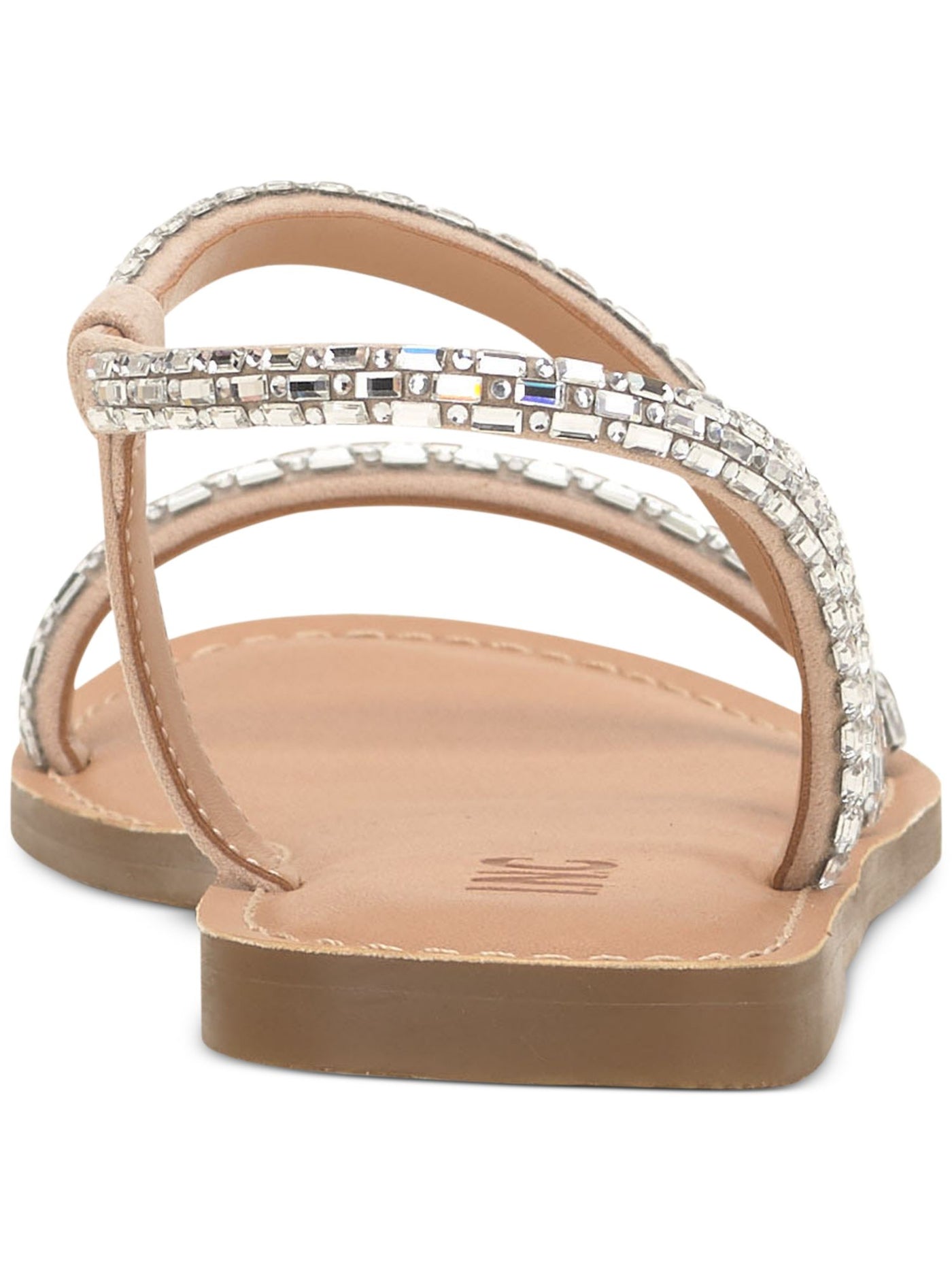 INC Womens Beige Rhinestone Embellished Padded Asymmetrical Strappy Mahlah Round Toe Slip On Slingback Sandal 6 M