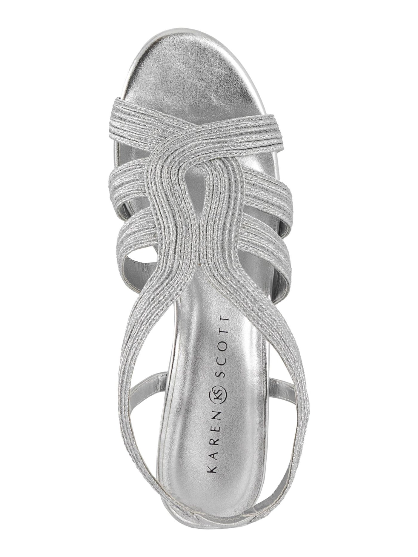 KAREN SCOTT Womens Silver Strappy Goring Cushioned Cut Out Nathena Round Toe Block Heel Slip On Slingback Sandal 9 M