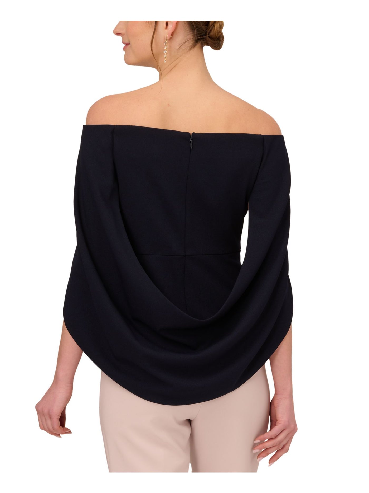 ADRIANNA PAPELL Womens Navy Zippered Cape Sleeve Off Shoulder Evening Top 10