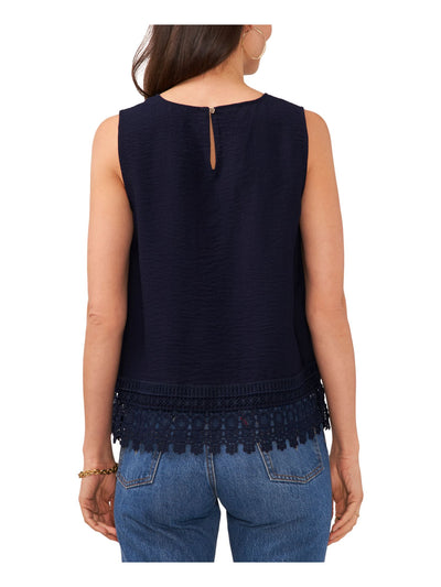 VINCE CAMUTO Womens Navy Lace Buttoned Back Keyhole Crew Neck Tank Top XXS