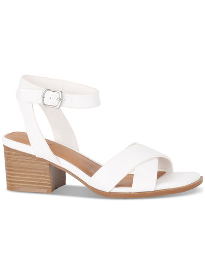 STYLE & COMPANY Womens White Ankle Strap Padded Shelbyy Square Toe Block Heel Buckle Dress Heeled Sandal 9.5 M