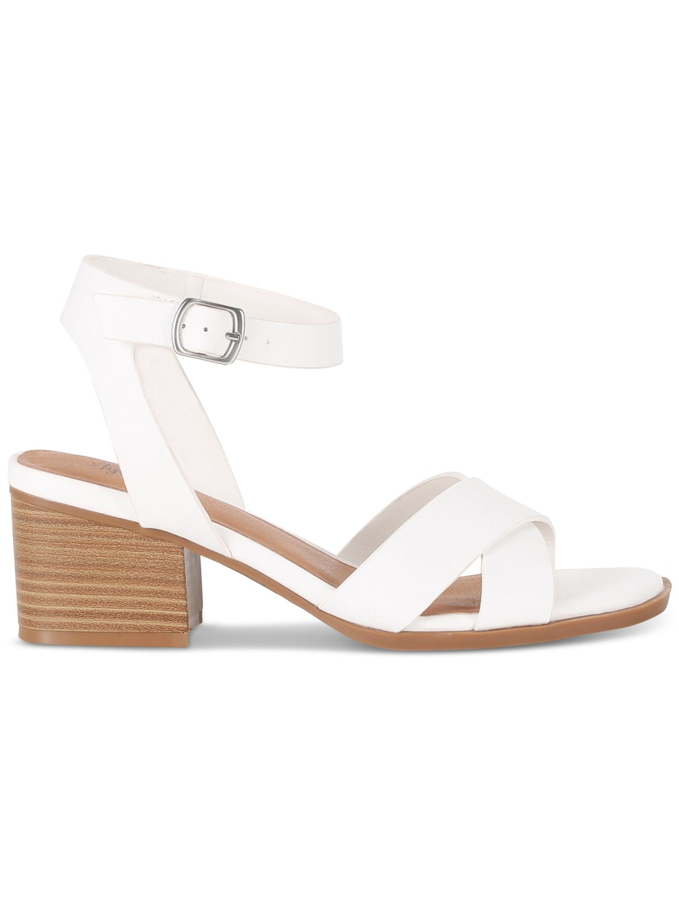 STYLE & COMPANY Womens White Ankle Strap Padded Shelbyy Square Toe Block Heel Buckle Dress Heeled Sandal 9.5 M