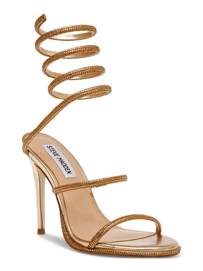 STEVE MADDEN Womens Gold Rhinestone Sparkle Coil Wrapping Ankle Straps Padded Goring Exotica Round Toe Stiletto Slip On Dress Heeled Sandal 8.5 M