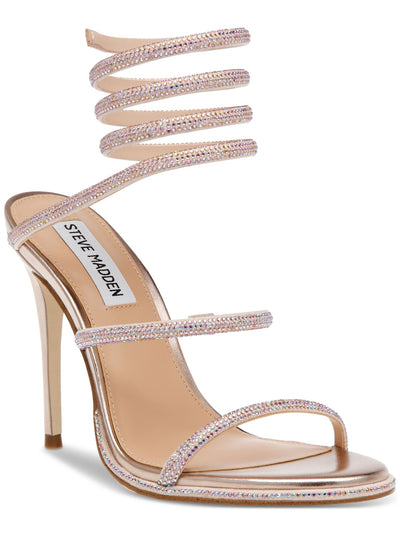 STEVE MADDEN Womens Beige Rhinestone Sparkle Coil Wrapping Ankle Straps Padded Exotica Round Toe Stiletto Slip On Dress Heeled Sandal 6 M