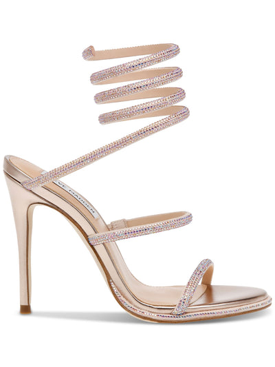 STEVE MADDEN Womens Beige Rhinestone Sparkle Coil Wrapping Ankle Straps Padded Exotica Round Toe Stiletto Slip On Dress Heeled Sandal 11 M