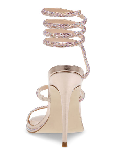 STEVE MADDEN Womens Beige Rhinestone Sparkle Coil Wrapping Ankle Straps Padded Exotica Round Toe Stiletto Slip On Dress Heeled Sandal 6 M