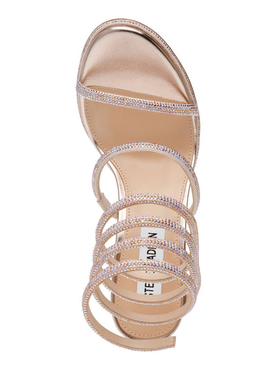 STEVE MADDEN Womens Beige Rhinestone Sparkle Coil Wrapping Ankle Straps Padded Exotica Round Toe Stiletto Slip On Dress Heeled Sandal 6 M