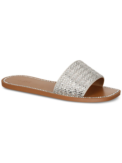INC Womens Silver Mixed Media Embellished Pelle Square Toe Slip On Slide Sandals Shoes 8 M
