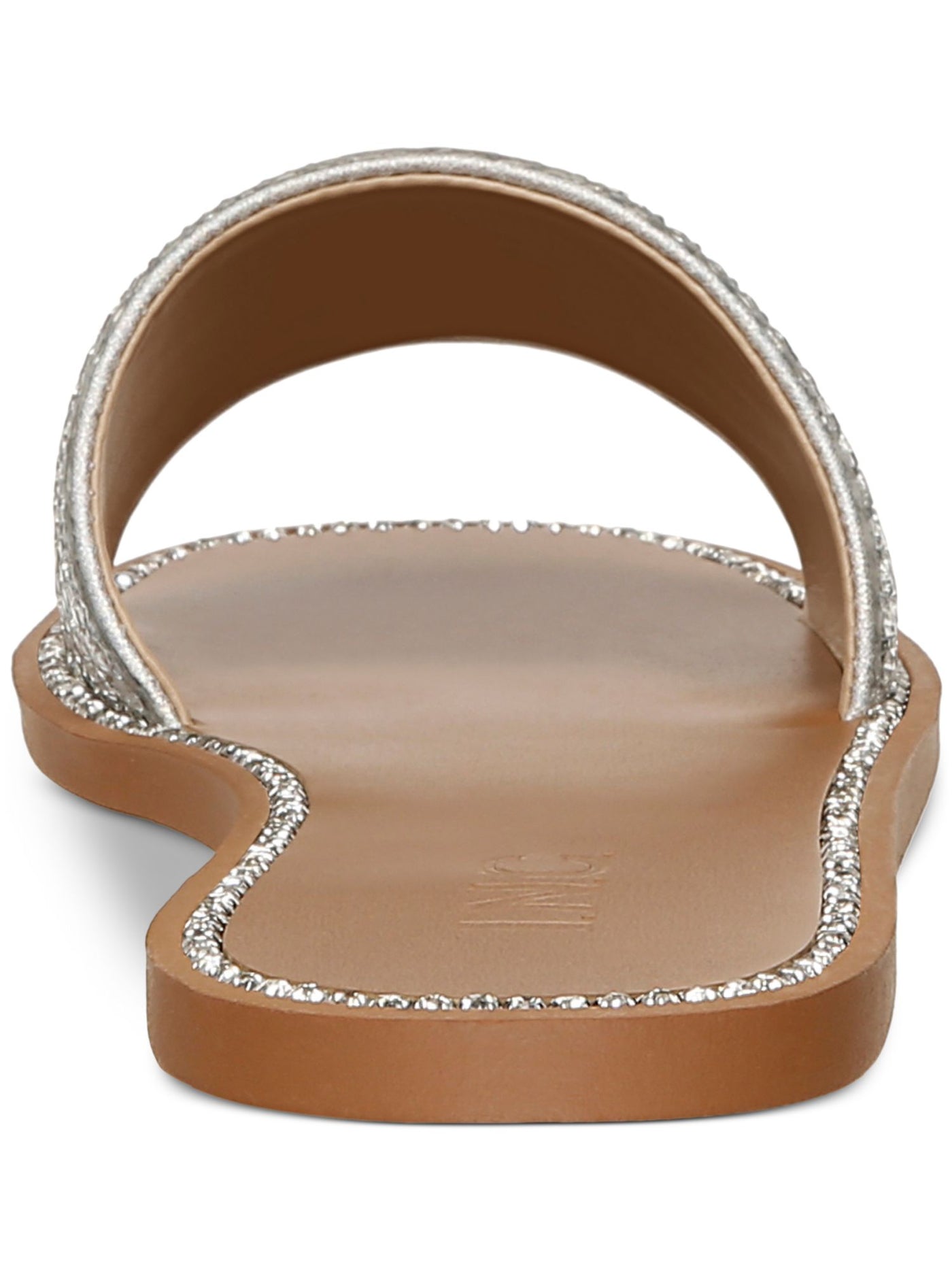 INC Womens Silver Mixed Media Embellished Pelle Square Toe Slip On Slide Sandals Shoes 8 M
