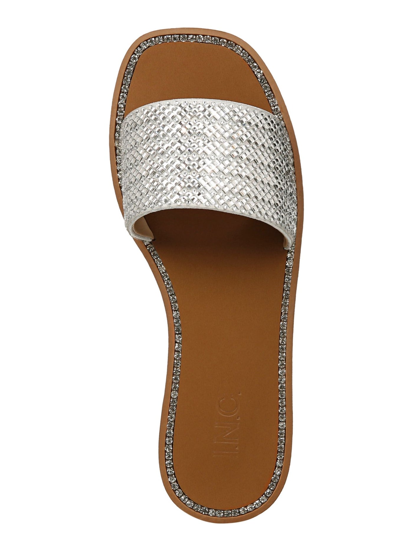 INC Womens Silver Mixed Media Embellished Pelle Square Toe Slip On Slide Sandals Shoes 5 M